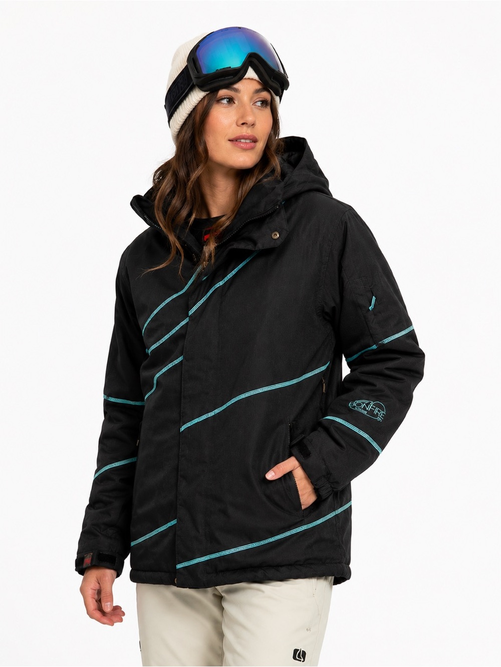 Bonfire Dry Level‎ 2 Size Small Women's Black Hooded Winter Jacket Teal Accents